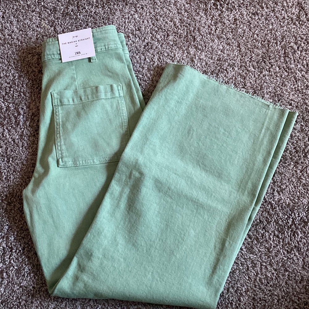 NWT Zara Marine Straight Jeans in Mint